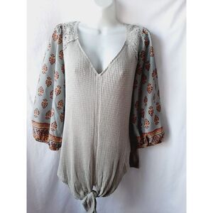 California stitch olive green waffle lace sz XL blouse